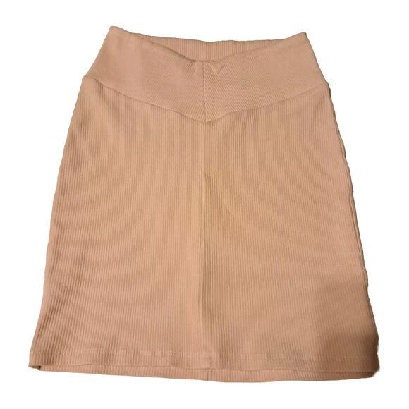 Naked Wardrobe V-Cut Mini Skirt in Oatmeal Stretchy Ribbed Bodycon Womens S NWT - Picture 2 of 13